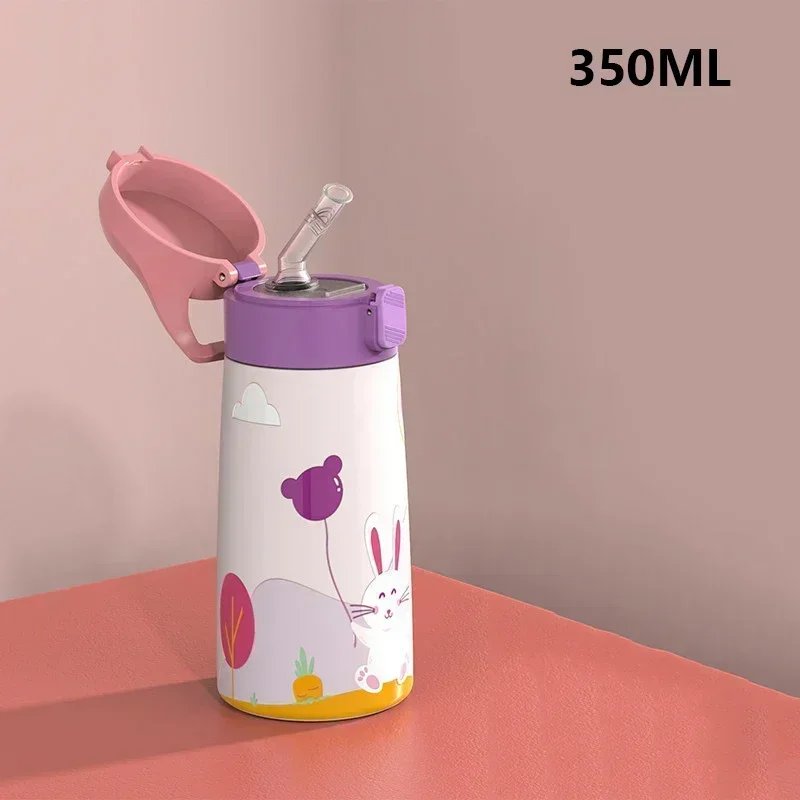 Kids Stainless Steel Straw Thermos Mug with Case Cartoon Leak-Proof Vacuum Flask Children Thermal Water Bottle Thermocup Canteen