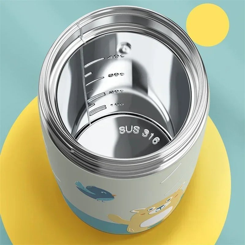 Kids Stainless Steel Straw Thermos Mug with Case Cartoon Leak-Proof Vacuum Flask Children Thermal Water Bottle Thermocup Canteen