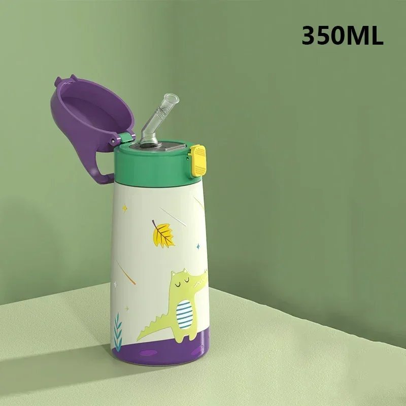 Kids Stainless Steel Straw Thermos Mug with Case Cartoon Leak-Proof Vacuum Flask Children Thermal Water Bottle Thermocup Canteen