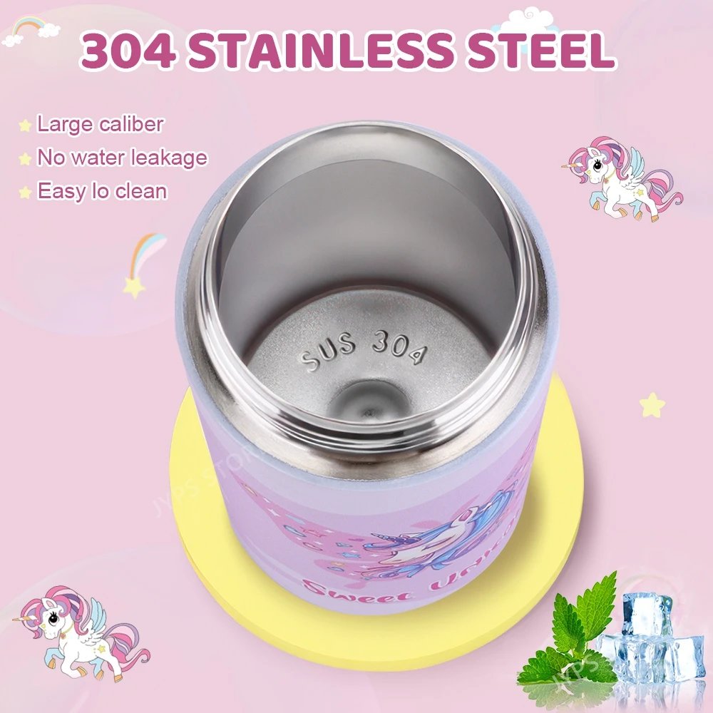 360ML Kids Thermos Bottle Stainless Steel Thermos Mug Leak-Proof Vacuum Flasks Children Unicorn Thermal Water Bottle For School