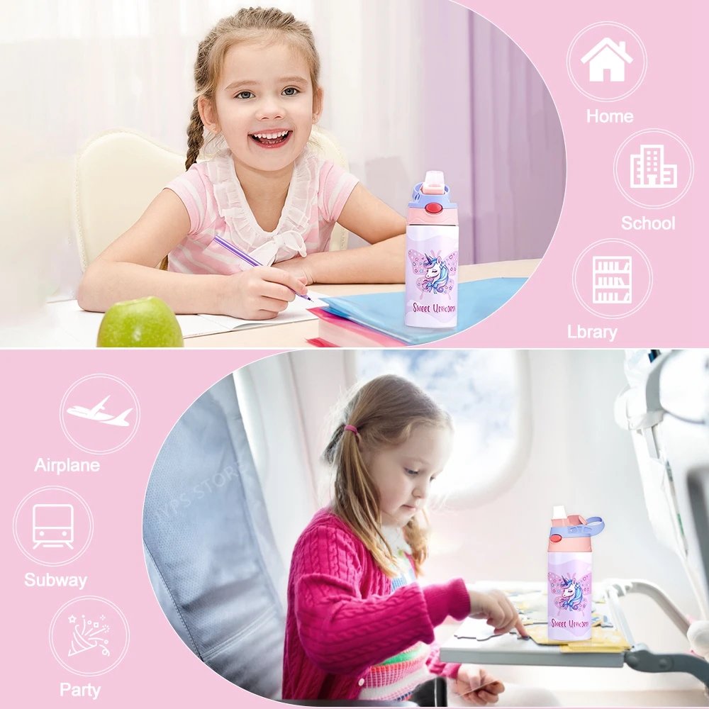 360ML Kids Thermos Bottle Stainless Steel Thermos Mug Leak-Proof Vacuum Flasks Children Unicorn Thermal Water Bottle For School