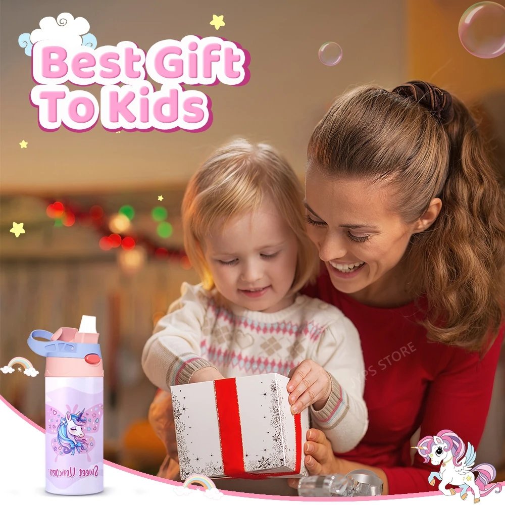 360ML Kids Thermos Bottle Stainless Steel Thermos Mug Leak-Proof Vacuum Flasks Children Unicorn Thermal Water Bottle For School