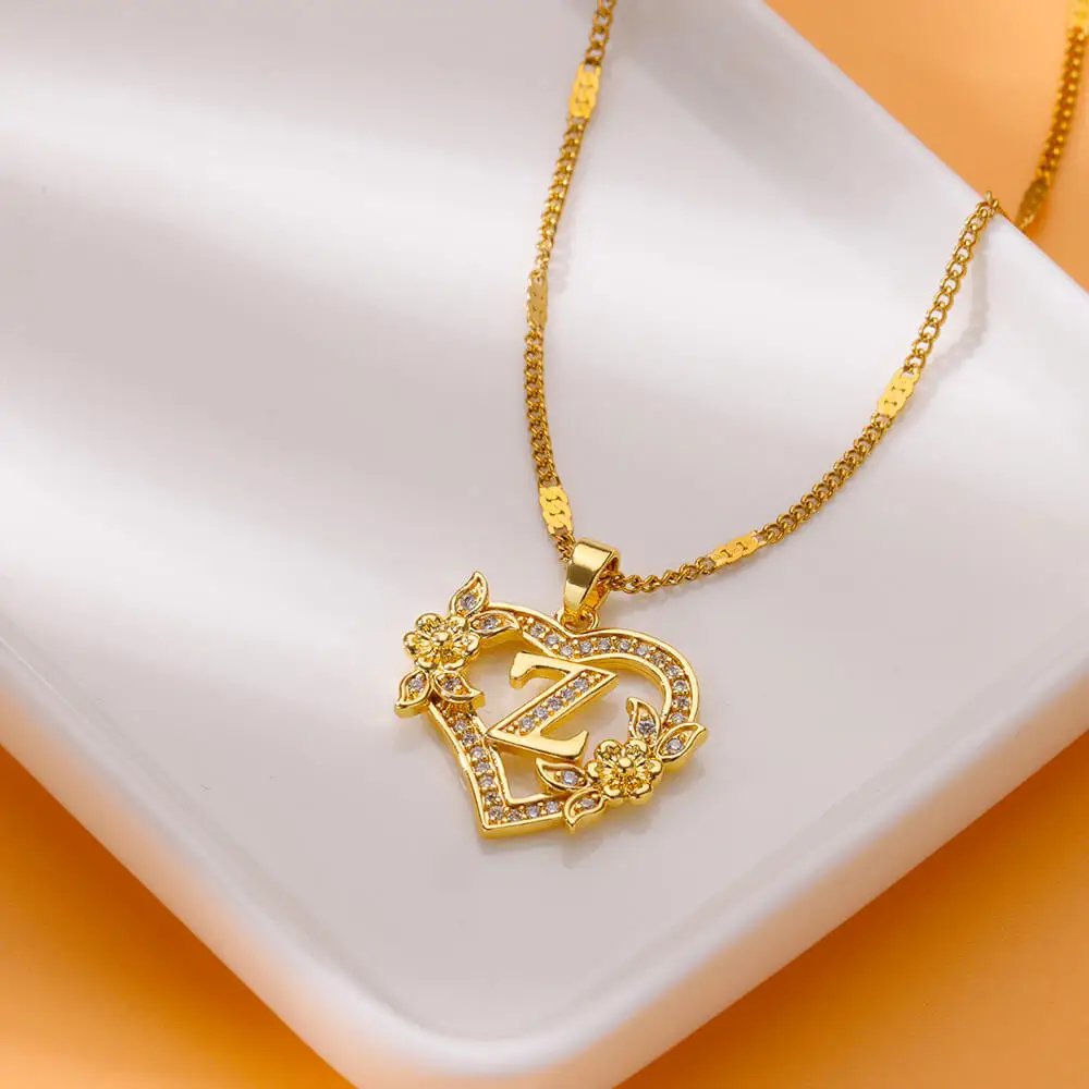 Zircon Flower Heart Initials Necklaces For Women Stainless Steel Heart Lover Gold Color Letter Chain Collar Necklace Jewelry Zircon Flower Heart Initials Necklaces For Women Stainless Steel Heart Lover Gold Color Letter Chain Collar Necklace Jewelry