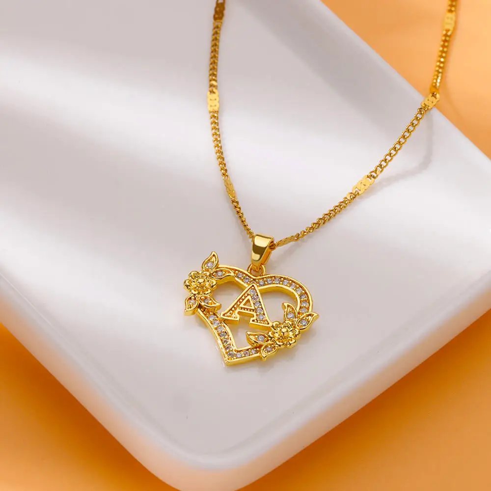 Zircon Flower Heart Initials Necklaces For Women Stainless Steel Heart Lover Gold Color Letter Chain Collar Necklace Jewelry Zircon Flower Heart Initials Necklaces For Women Stainless Steel Heart Lover Gold Color Letter Chain Collar Necklace Jewelry