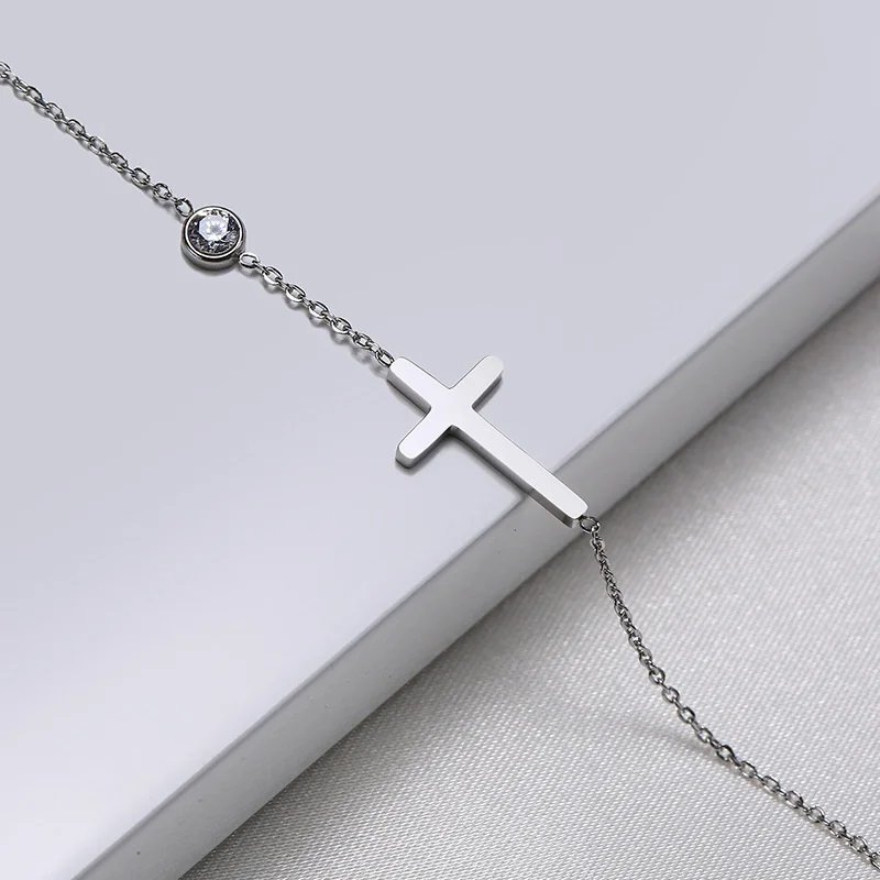 Women Minimalism Thin Chain Cross Crescent Moon Star Bracelet, Stainless Steel Female Adjustable Link Stacked Layered
