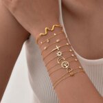 Cross Crescent Moon Star Bracelet, Stainless Steel Female Adjustable Link Stacked Layered - Image 4