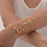 Cross Crescent Moon Star Bracelet, Stainless Steel Female Adjustable Link Stacked Layered