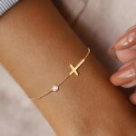 Cross Crescent Moon Star Bracelet, Stainless Steel Female Adjustable Link Stacked Layered - Image 5