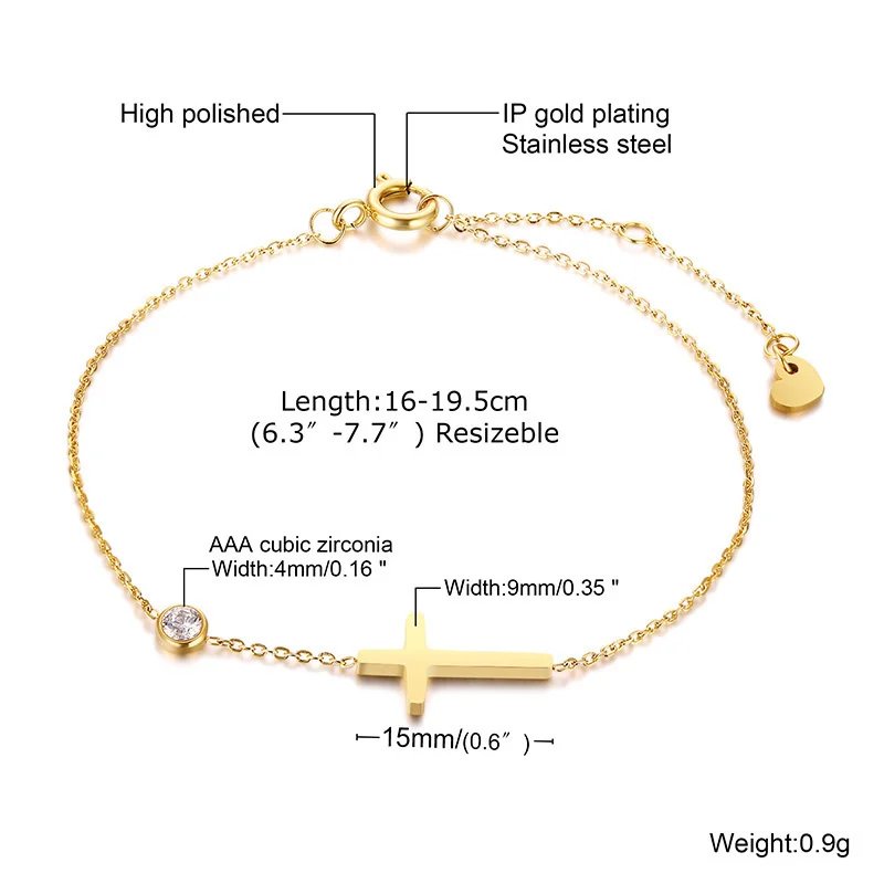Women Minimalism Thin Chain Cross Crescent Moon Star Bracelet, Stainless Steel Female Adjustable Link Stacked Layered