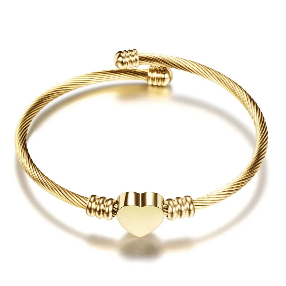 Stainless steel love-shaped adjustable wire bracelet three-color titanium steel open bracelet jewelry Stainless steel love-shaped adjustable wire bracelet three-color titanium steel open bracelet jewelry