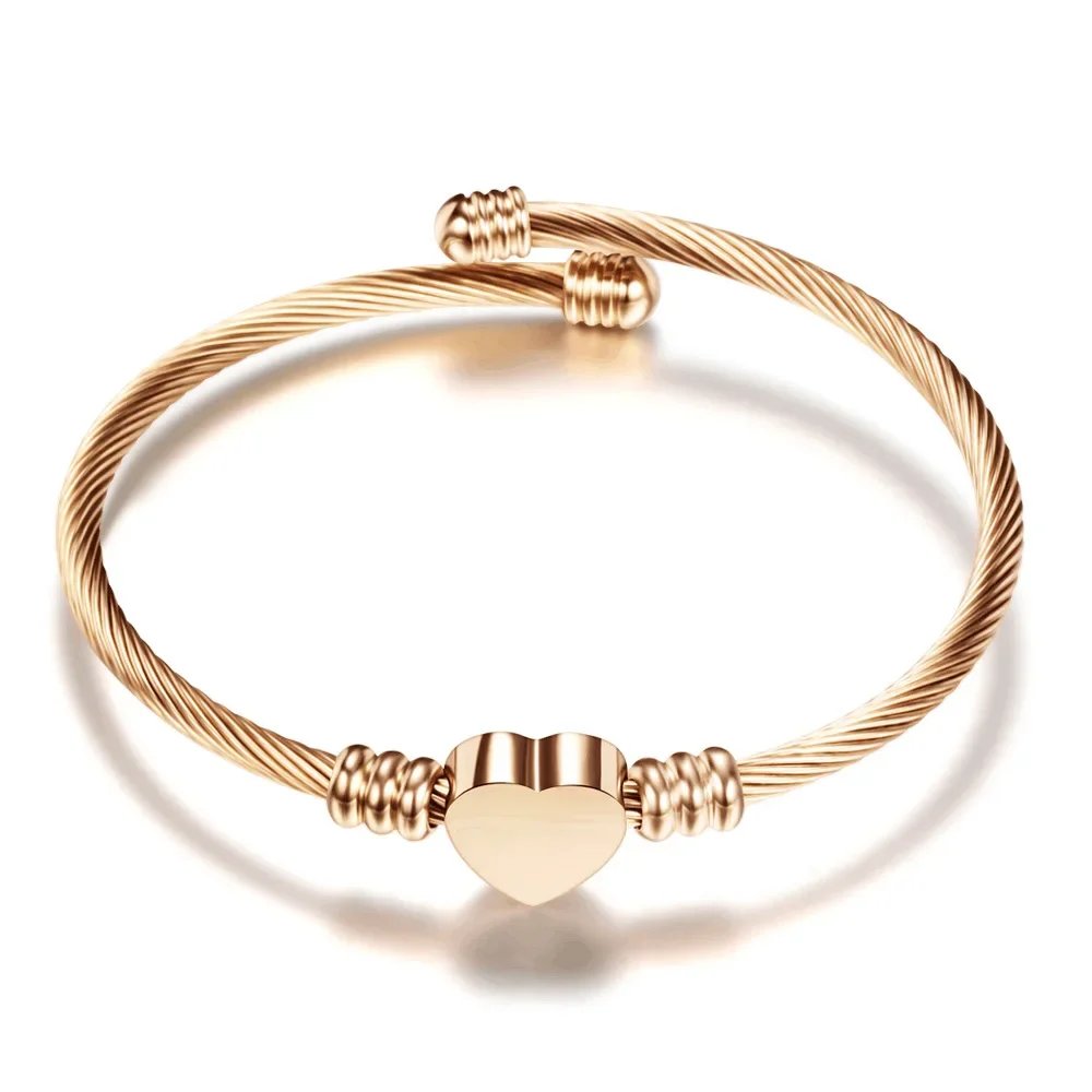Stainless steel love-shaped adjustable wire bracelet three-color titanium steel open bracelet jewelry Stainless steel love-shaped adjustable wire bracelet three-color titanium steel open bracelet jewelry