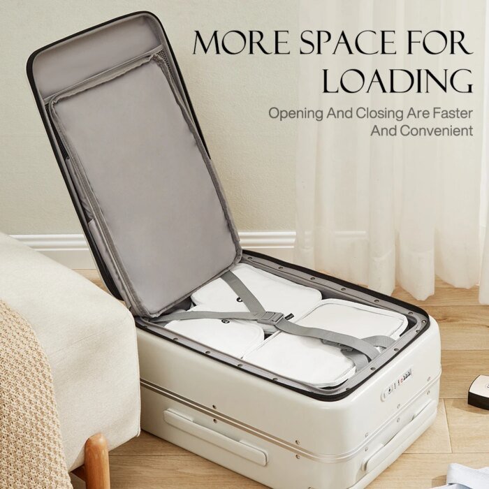 Front Laptop Pocket Suitcase Wide Handle Travel Suitcase Men 20''Carry-On Luggage Women PC Aluminum Frame Trolley Case 24'' - Image 5