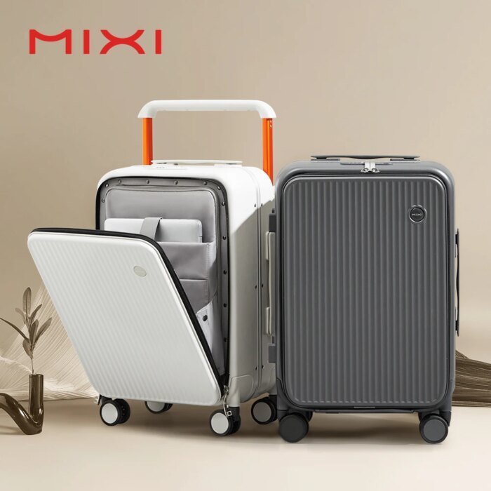 Front Laptop Pocket Suitcase Wide Handle Travel Suitcase Men 20''Carry-On Luggage Women PC Aluminum Frame Trolley Case 24'' - Image 1