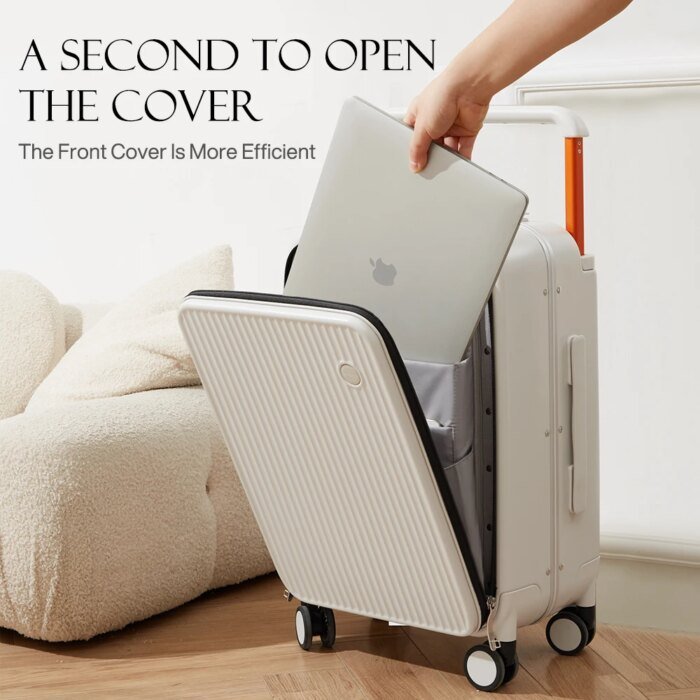 Front Laptop Pocket Suitcase Wide Handle Travel Suitcase Men 20''Carry-On Luggage Women PC Aluminum Frame Trolley Case 24'' - Image 2