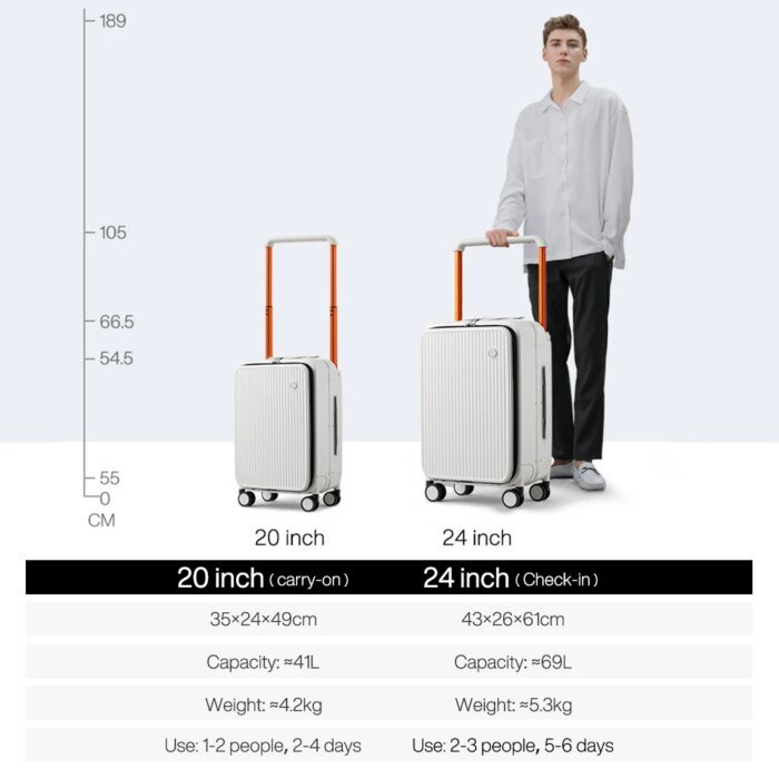 Front Laptop Pocket Suitcase Wide Handle Travel Suitcase Men 20''Carry-On Luggage Women PC Aluminum Frame Trolley Case 24'' - Image 6