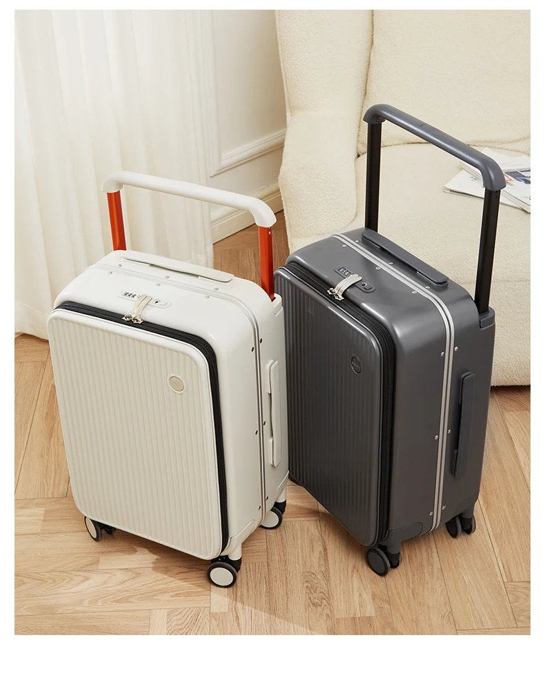 Mixi Front Laptop Pocket Suitcase Wide Handle Travel Suitcase Men 20''Carry-On Luggage Women PC Aluminum Frame Trolley Case 24''