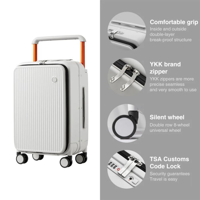 Front Laptop Pocket Suitcase Wide Handle Travel Suitcase Men 20''Carry-On Luggage Women PC Aluminum Frame Trolley Case 24'' - Image 3