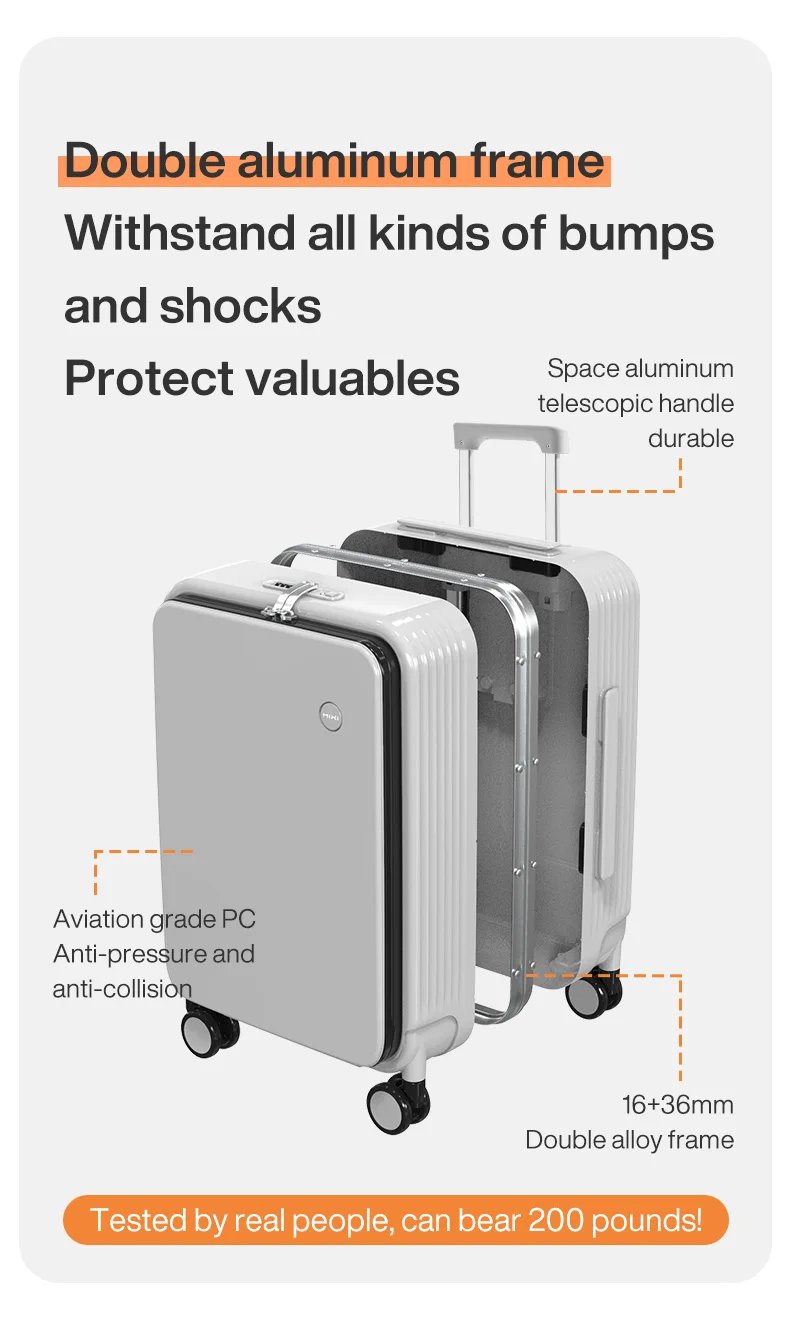 Mixi New Aluminum Frame Suitcase Carry On Rolling Luggage with USB Port Boarding Cabin Cup and Phone Holder 20 24 Inch