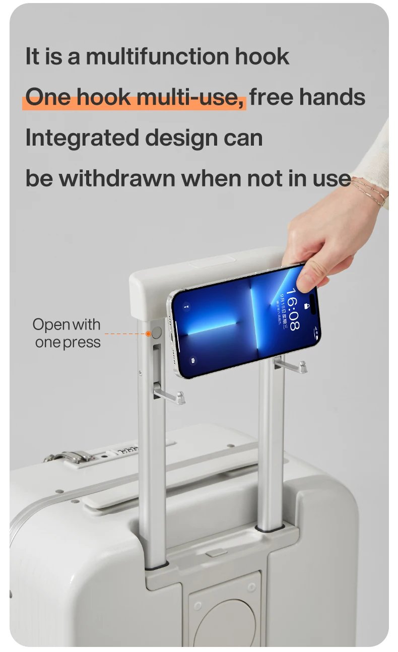 Mixi New Aluminum Frame Suitcase Carry On Rolling Luggage with USB Port Boarding Cabin Cup and Phone Holder 20 24 Inch