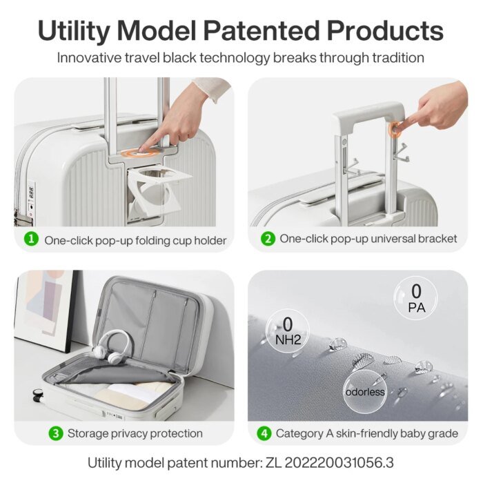 New Design Suitcase Carry On Luggage with Cup Phone Holder Hard Shell Rolling Luggage PC Spinner Wheels Trolley Case - Image 4