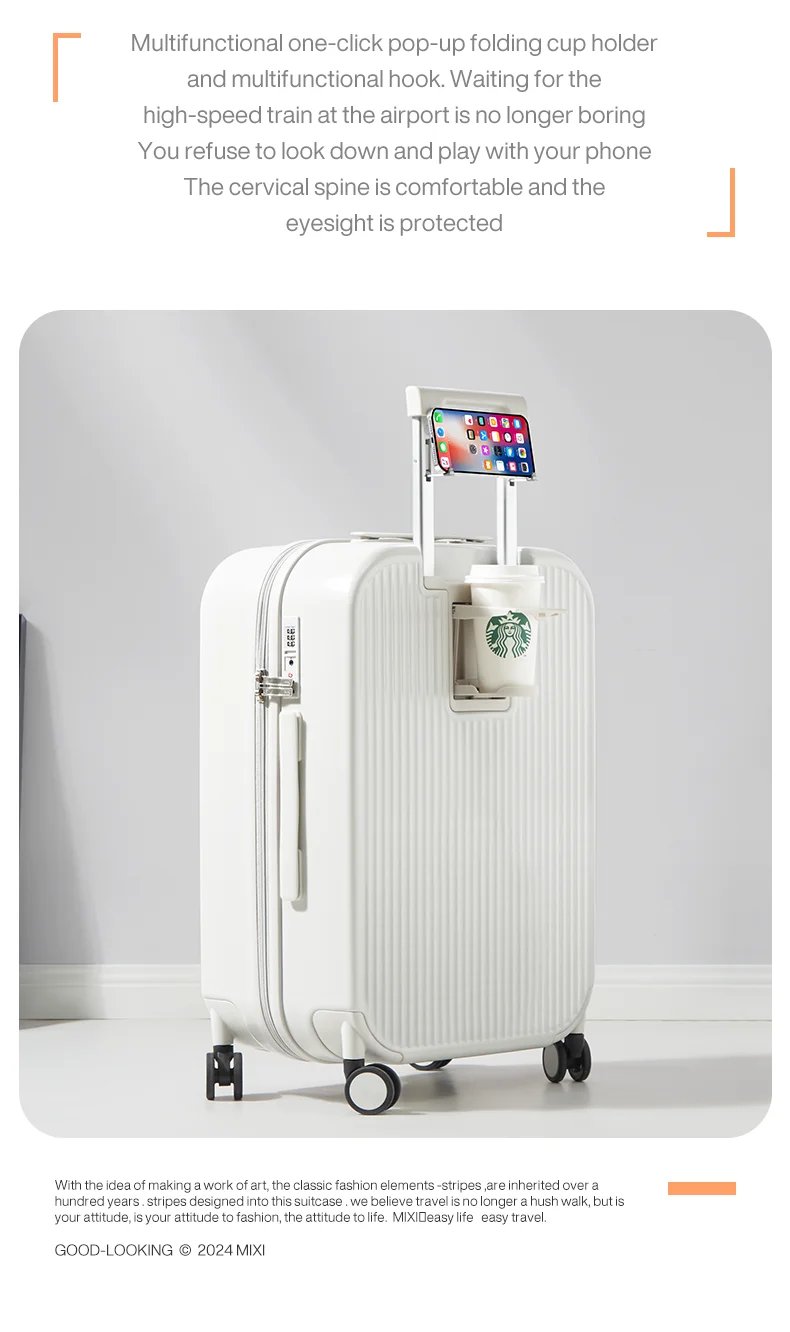 Mixi 2024 New Design Suitcase Carry On Luggage with Cup Phone Holder Hard Shell Rolling Luggage PC Spinner Wheels Trolley Case