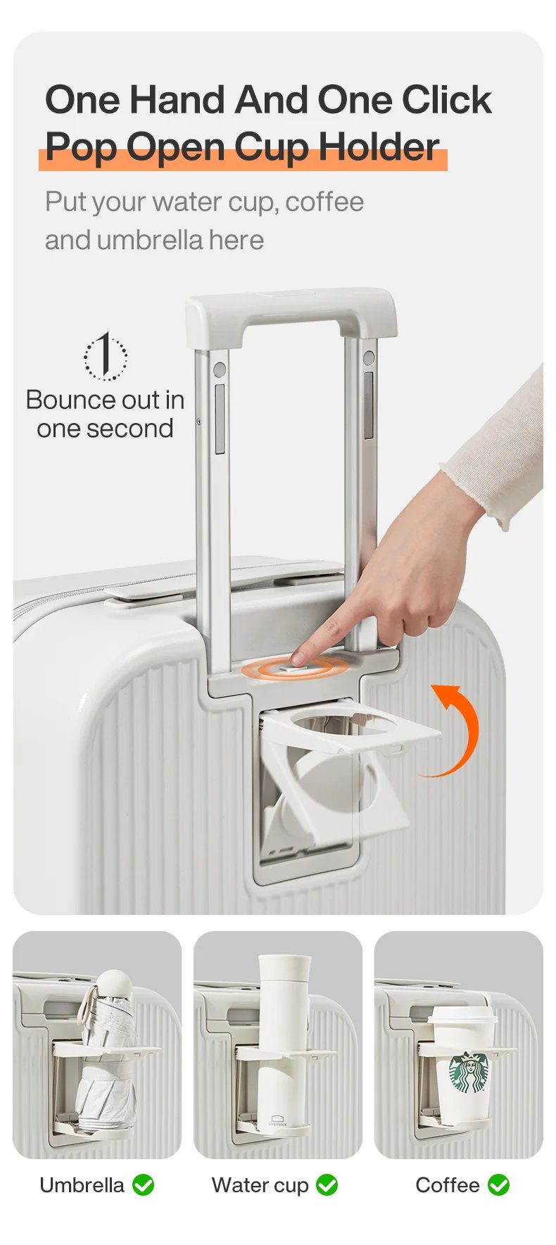 Mixi 2024 New Design Suitcase Carry On Luggage with Cup Phone Holder Hard Shell Rolling Luggage PC Spinner Wheels Trolley Case
