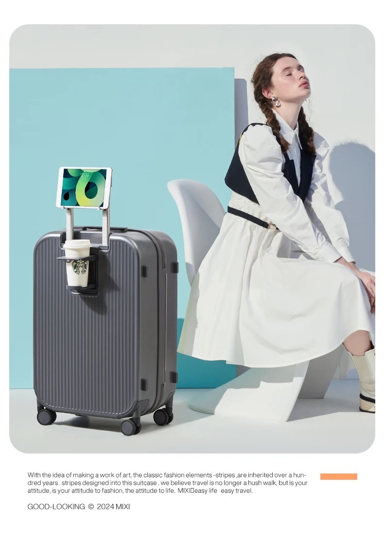 Mixi 2024 New Design Suitcase Carry On Luggage with Cup Phone Holder Hard Shell Rolling Luggage PC Spinner Wheels Trolley Case