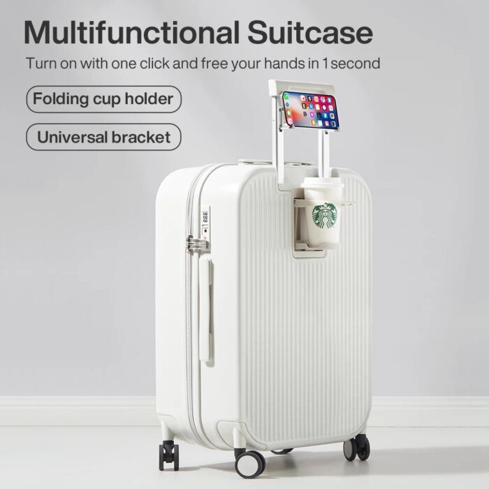 New Design Suitcase Carry On Luggage with Cup Phone Holder Hard Shell Rolling Luggage PC Spinner Wheels Trolley Case - Image 2