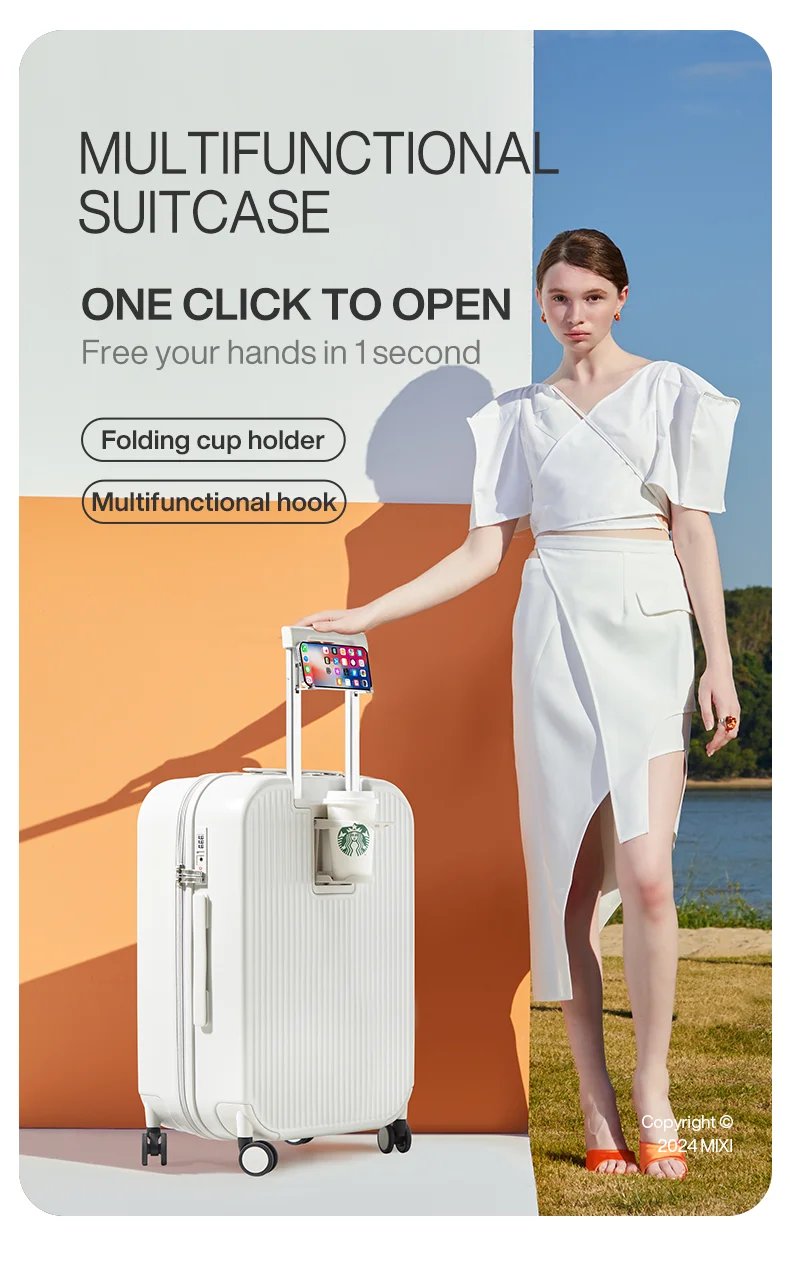 Mixi 2024 New Design Suitcase Carry On Luggage with Cup Phone Holder Hard Shell Rolling Luggage PC Spinner Wheels Trolley Case